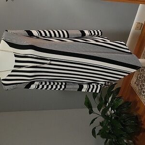 Cyrus Black/White Striped Rayon/Spandex Dress with Asymetrical Hem Size M